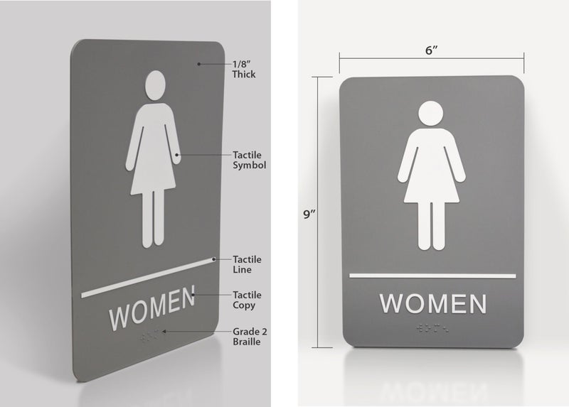 Headline Sign 5217 Women's Restroom ADA Sign with Grade 2 Braille and Tactile Graphics, 6" x 9", Gray/White, Made in USA - Image 3